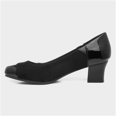 Womens Black Block Heel Court Wide Fit Shoe