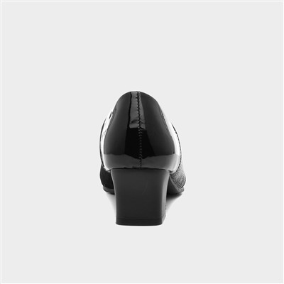 Womens Black Block Heel Court Wide Fit Shoe