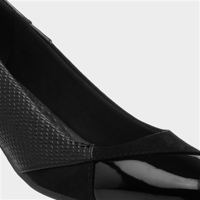 Womens Black Block Heel Court Wide Fit Shoe