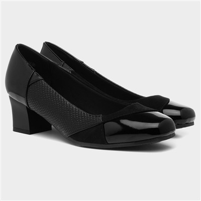 Womens Black Block Heel Court Wide Fit Shoe