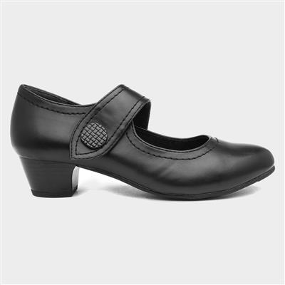 Womens Black Heeled Bar Shoe