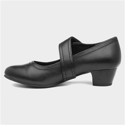 Womens Black Heeled Bar Shoe
