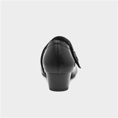 Womens Black Heeled Bar Shoe