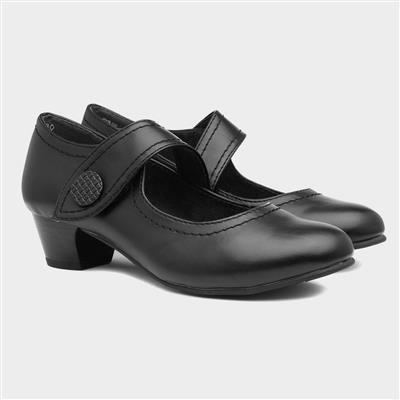 Womens Black Heeled Bar Shoe
