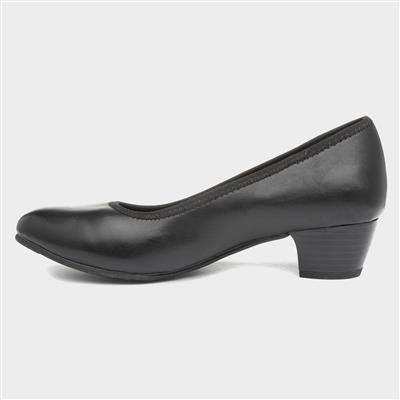 Womens Block Heel Black Court Shoe