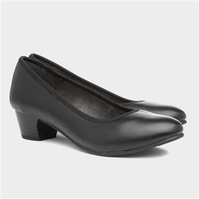Womens Block Heel Black Court Shoe