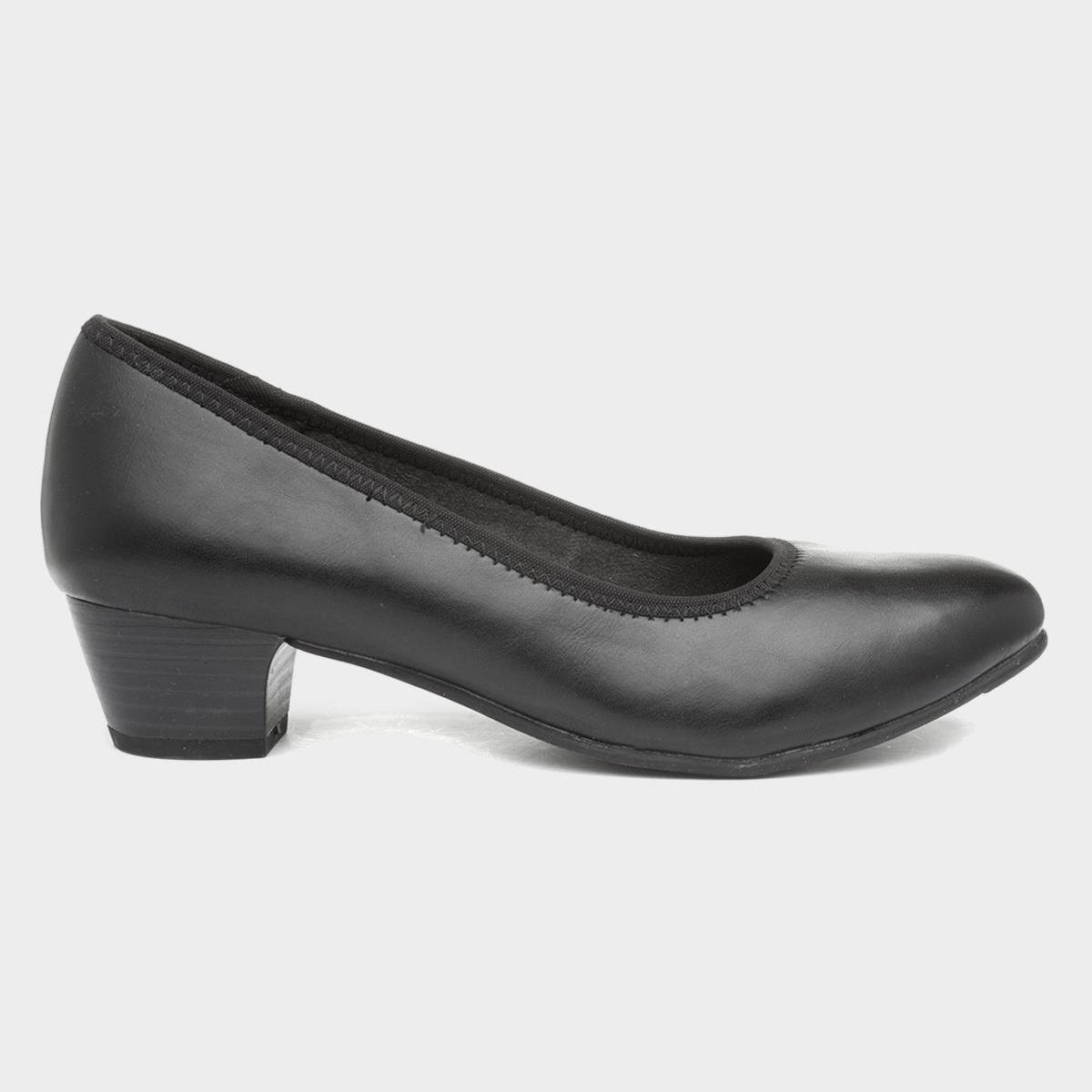 Womens Block Heel Black Court Shoe