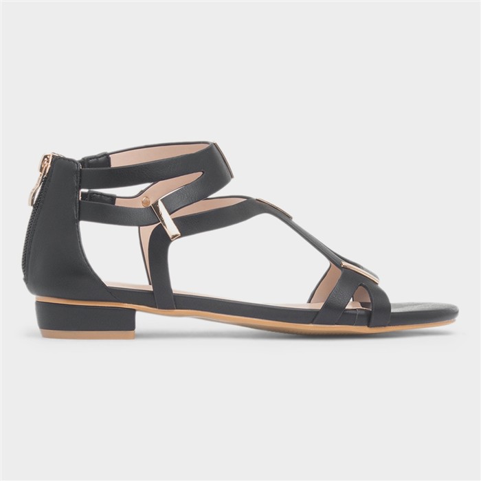 Daniella Womens Black Strappy Zip Up Sandal