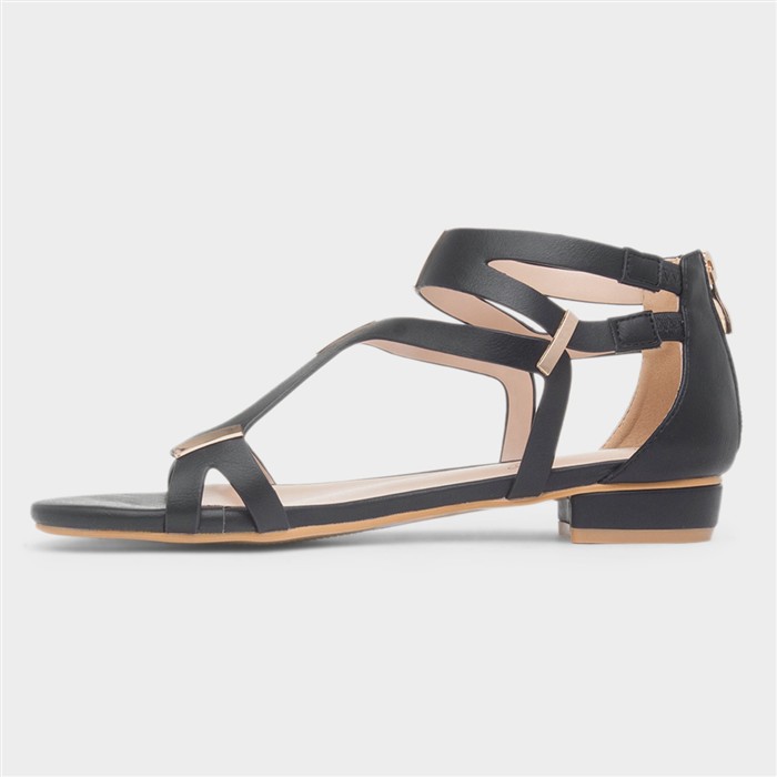 Daniella Womens Black Strappy Zip Up Sandal