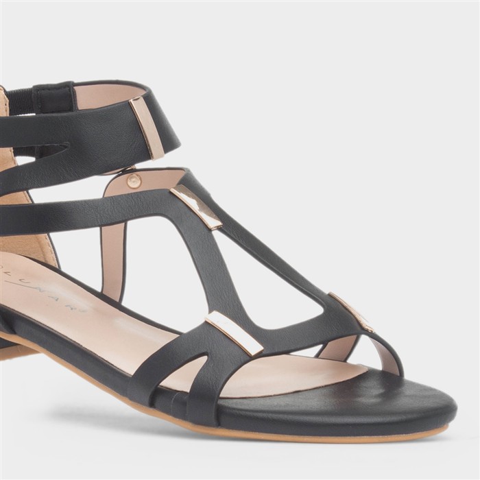 Daniella Womens Black Strappy Zip Up Sandal
