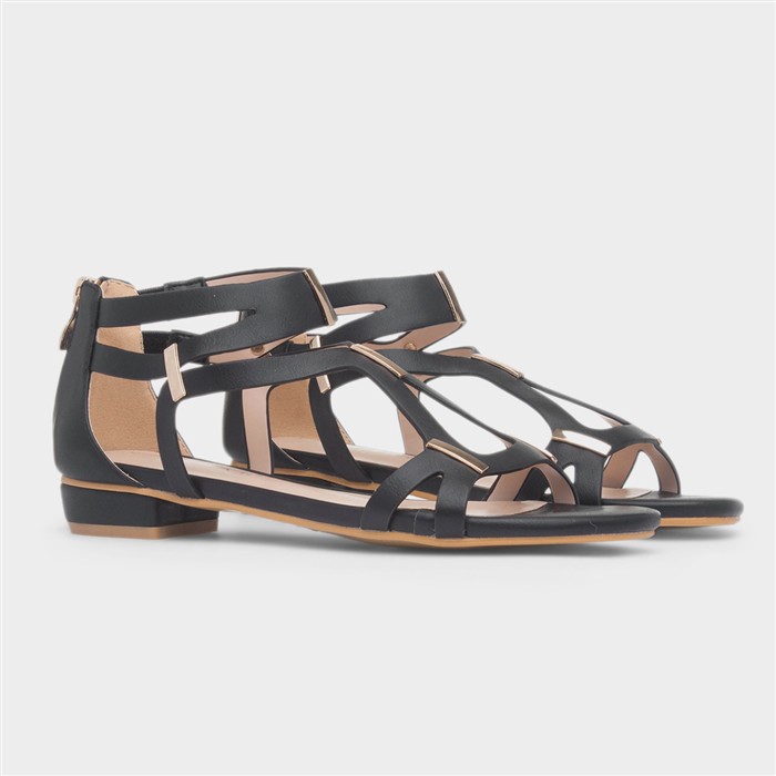 Daniella Womens Black Strappy Zip Up Sandal