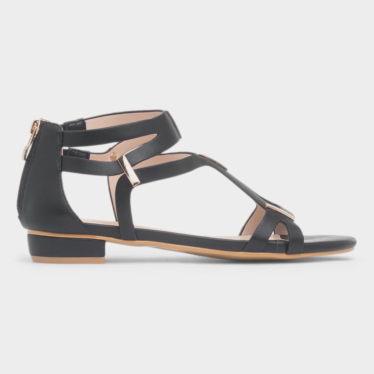 Blaze Womens Black Strappy Zip Up Sandal