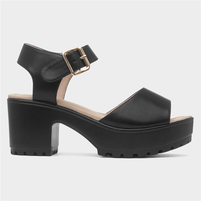 Sabrina Womens Black Heeled Platform Sandal