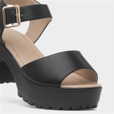Sabrina Womens Black Heeled Platform Sandal