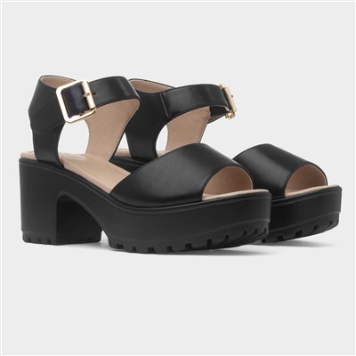 Sabrina Womens Black Heeled Platform Sandal