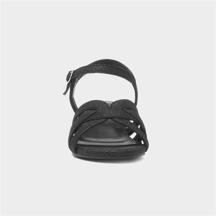 Womens Black Glitter Heeled Strappy Sandal