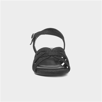 Womens Black Glitter Heeled Sandal