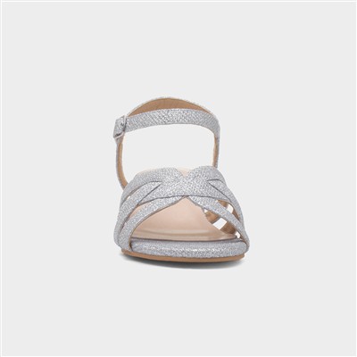Womens Silver Glitter Heeled Strappy Sandal