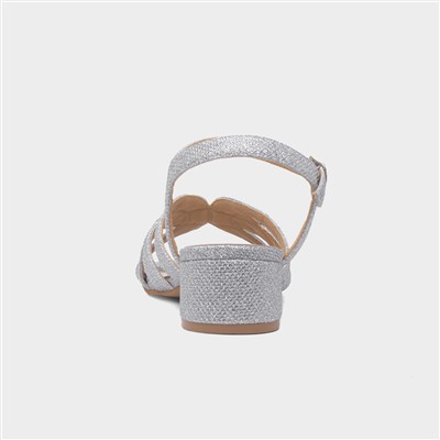 Womens Silver Glitter Heeled Strappy Sandal