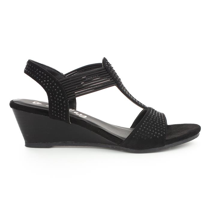 Lilley Womens Wedge Studded Sandal in Black-14557 | Shoe Zone
