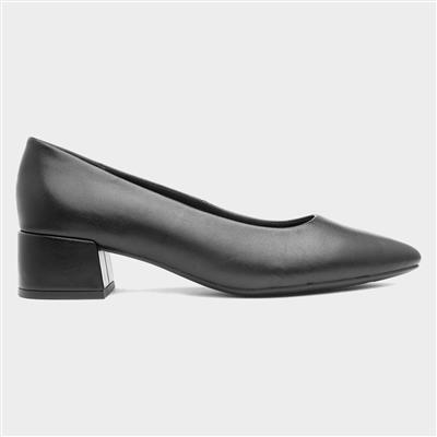 Womens Black Leather Court Shoe
