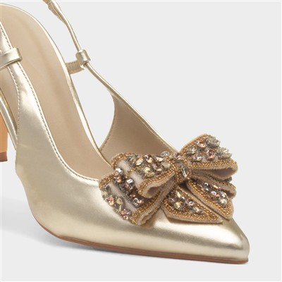 Bianca Womens Gold Bow Heel