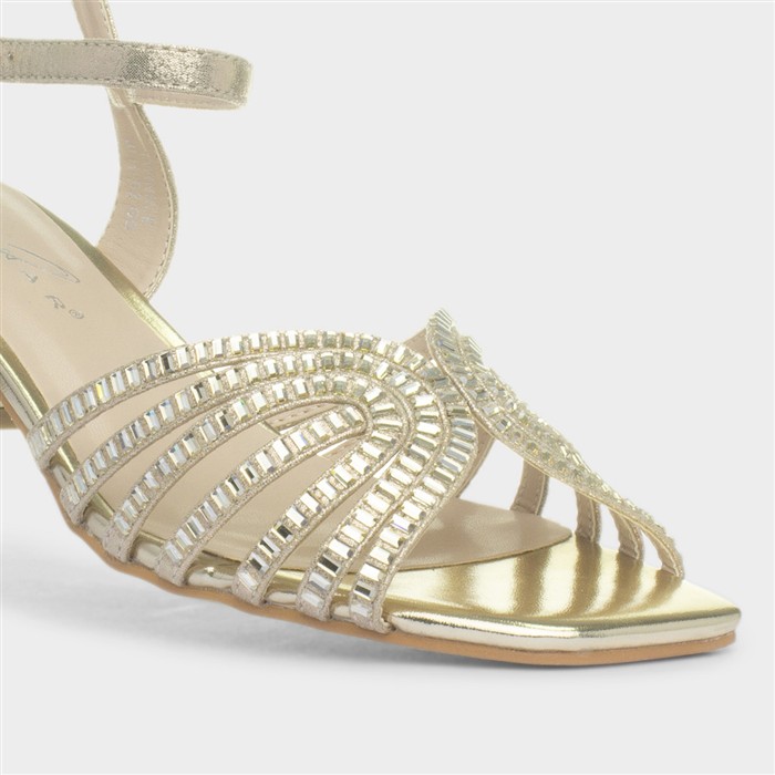 Twinkle Womens Gold Strappy Diamante Heel