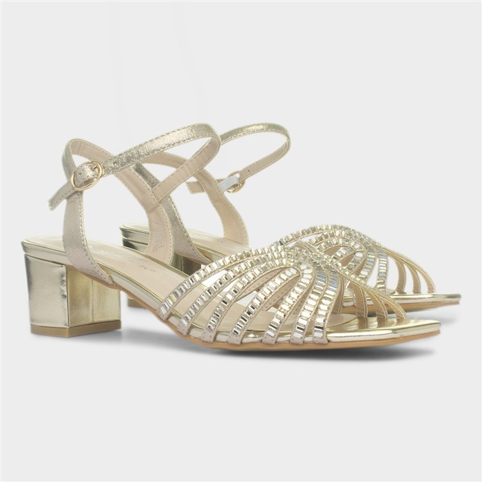 Twinkle Womens Gold Strappy Diamante Heel