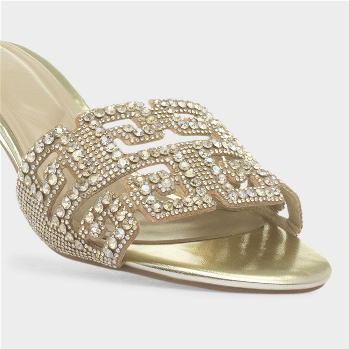 Evie Womens Gold Diamante Heel