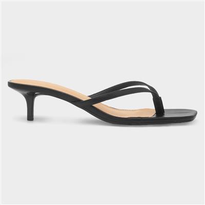 Dua Womens Black Heeled Toe Post Sandal
