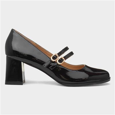 Mira Womens Black Double Buckle Heel