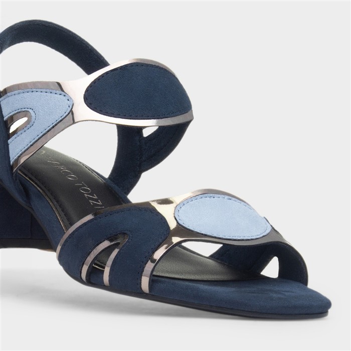 Womens Navy Buckle Vegan Heels