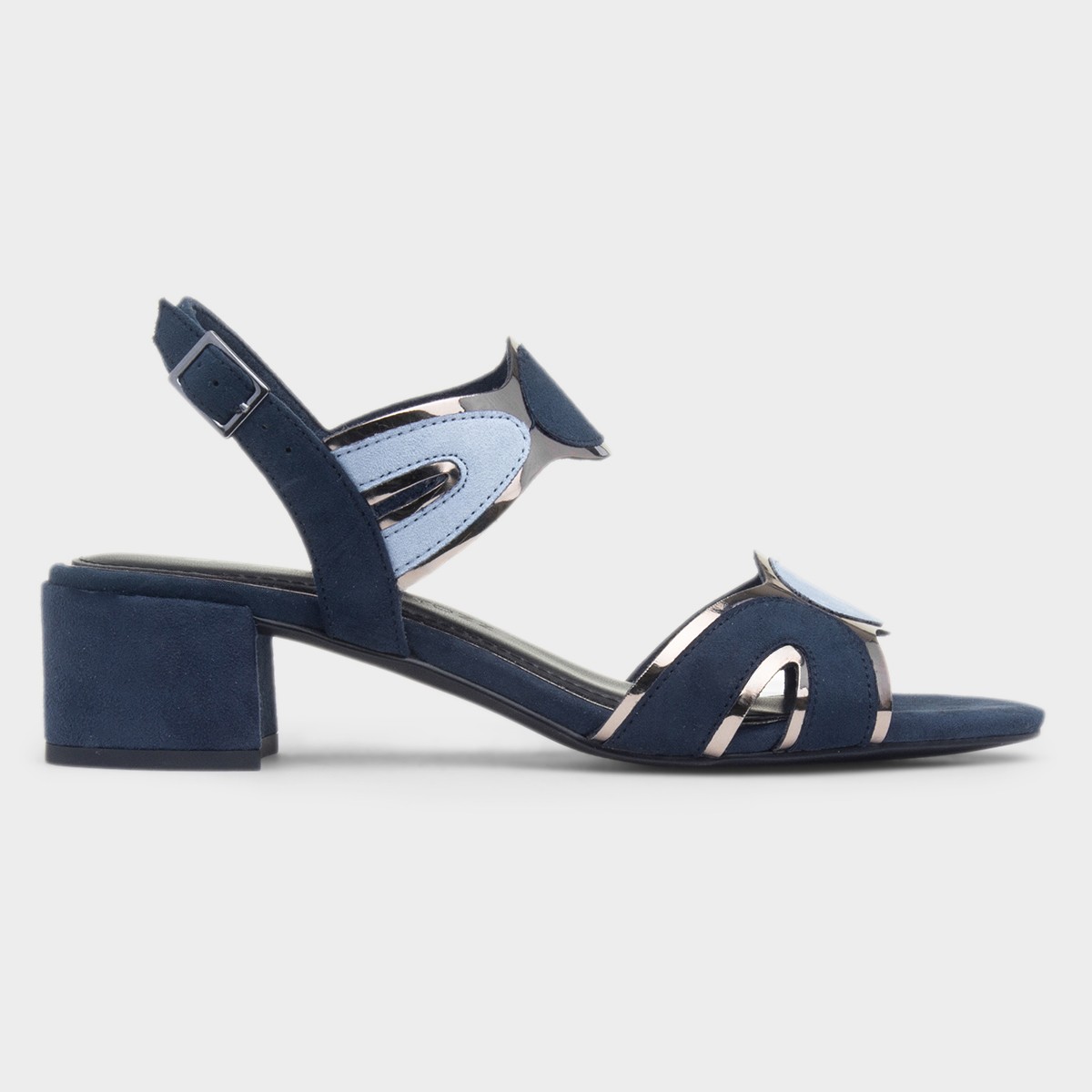 Womens Navy Buckle Vegan Heels