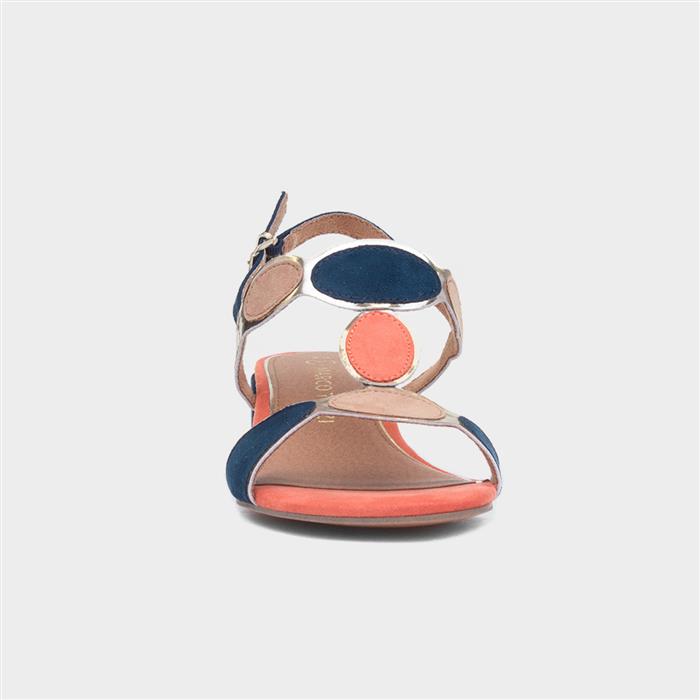 Womens Navy Buckle Block Heel Sandal