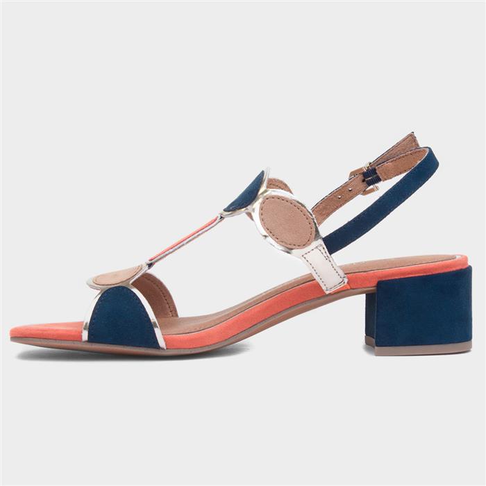 Womens Navy Buckle Block Heel Sandal
