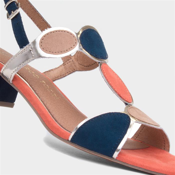 Womens Navy Buckle Block Heel Sandal