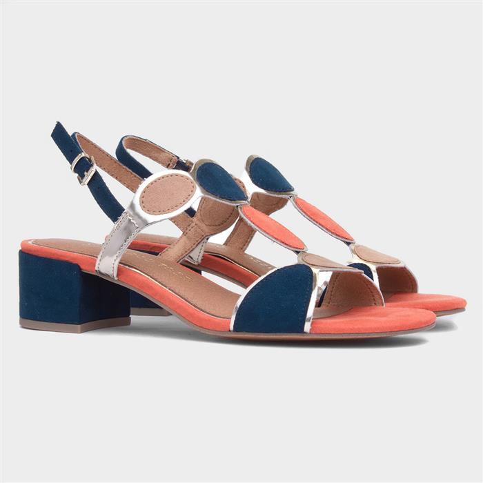 Womens Navy Buckle Block Heel Sandal