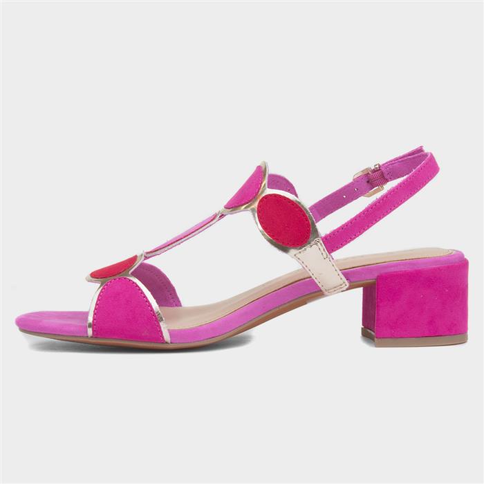 Womens Pink Buckle Block Heel Sandal