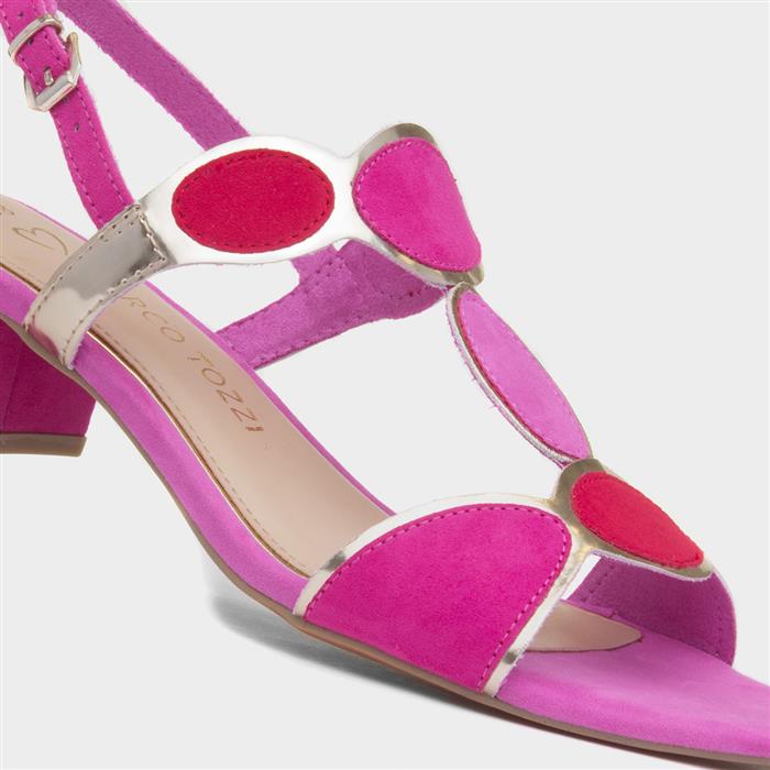 Womens Pink Buckle Block Heel Sandal