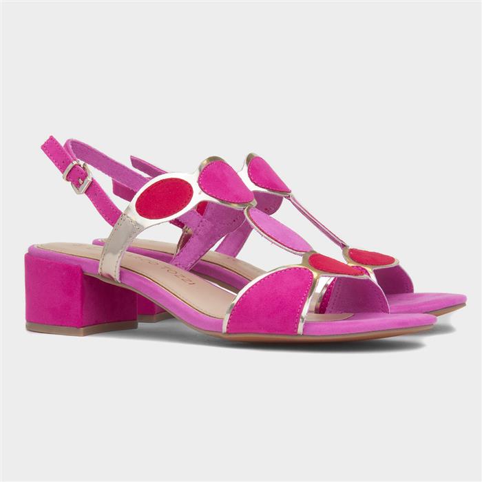 Womens Pink Buckle Block Heel Sandal