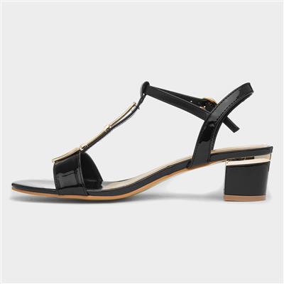 Blaze Womens Black Patent Buckle T-Bar Heel