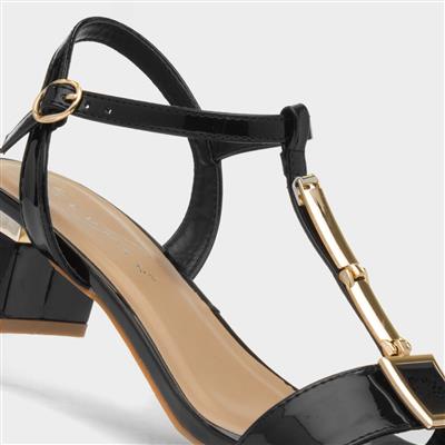 Blaze Womens Black Patent Buckle T-Bar Heel