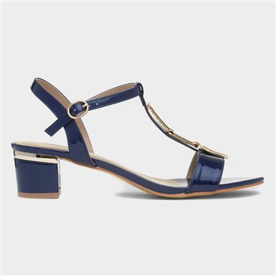 Blaze Womens Navy Patent Buckle T-Bar Heel