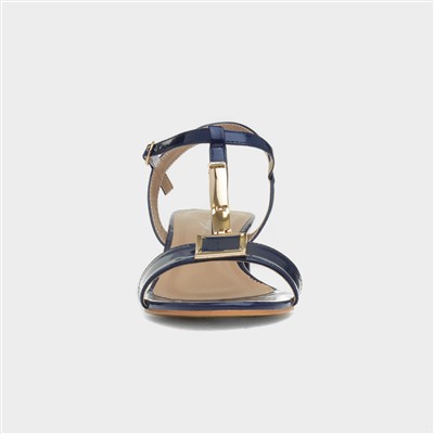 Blaze Womens Navy Patent Buckle T-Bar Heel