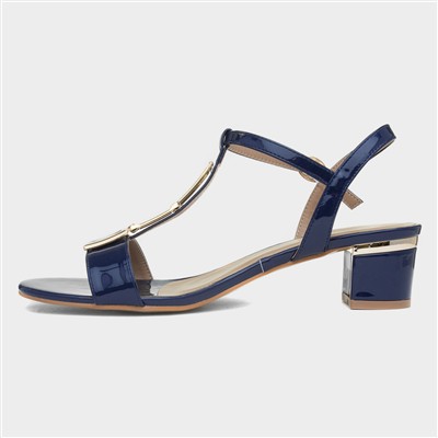 Blaze Womens Navy Patent Buckle T-Bar Heel