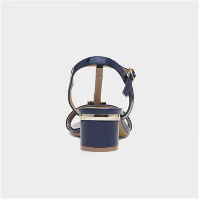 Blaze Womens Navy Patent Buckle T-Bar Heel