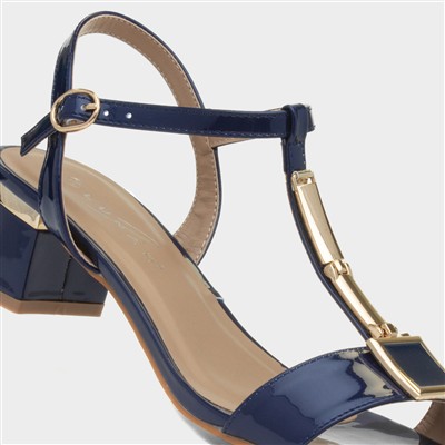 Blaze Womens Navy Patent Buckle T-Bar Heel