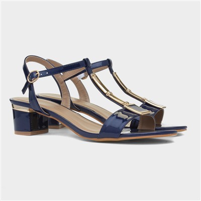 Blaze Womens Navy Patent Buckle T-Bar Heel