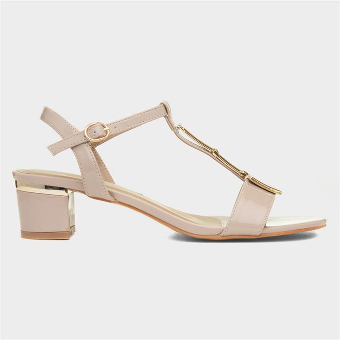 Blaze Womens Nude Patent Buckle T-Bar Heel