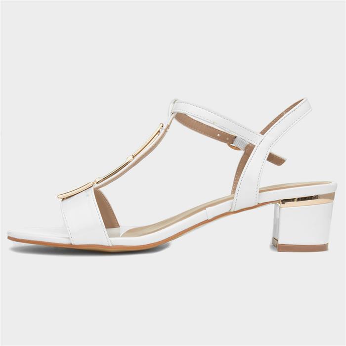 Blaze Womens White Patent Buckle T-Bar Heel